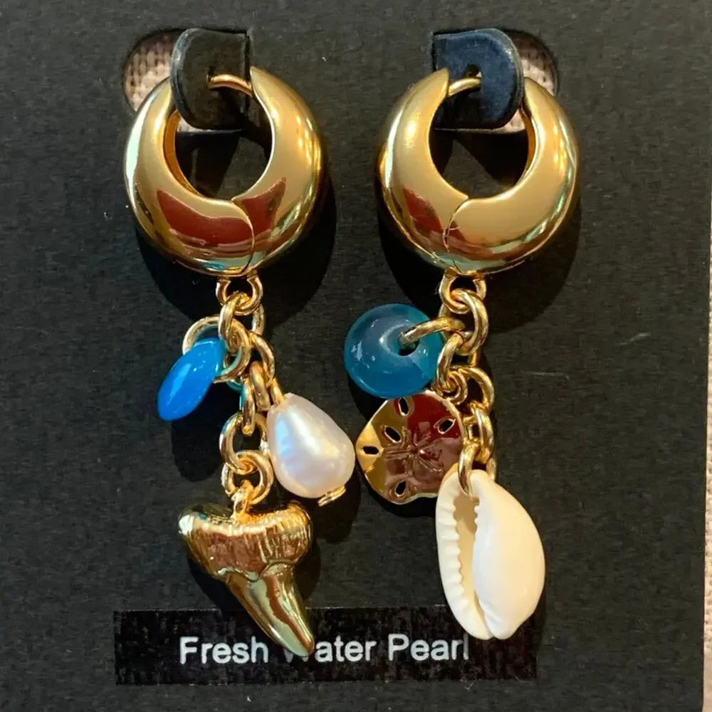 NWT J. Crew Gold/Pearl/Shell Beachcomber Mismatched Earrings - Picture 6 of 8